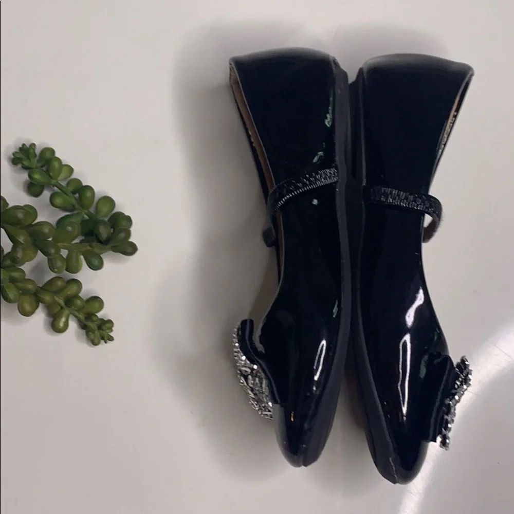 Ositos black ballet paten leather crystal bow girls party shoes 6